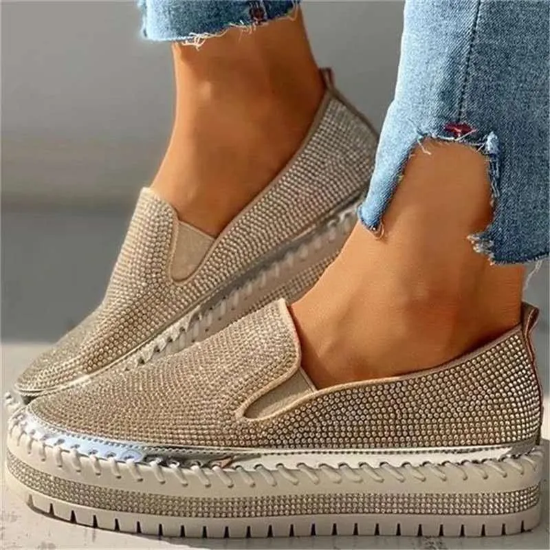 Nanccy - Women Rhinestone Platform Breathable Slip-on Shoes