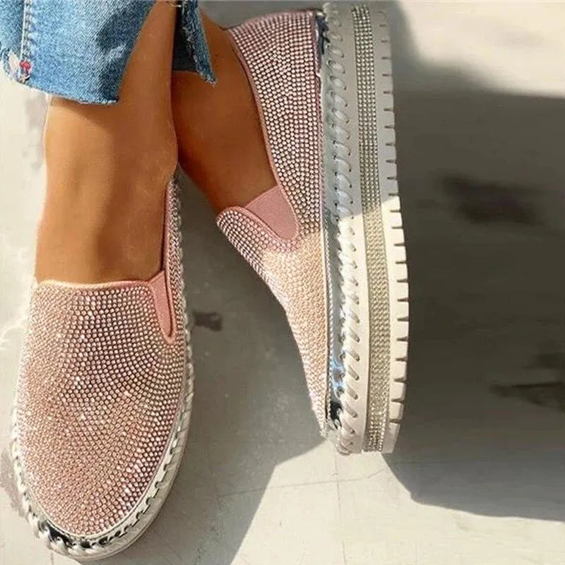 Nanccy - Women Rhinestone Platform Breathable Slip-on Shoes