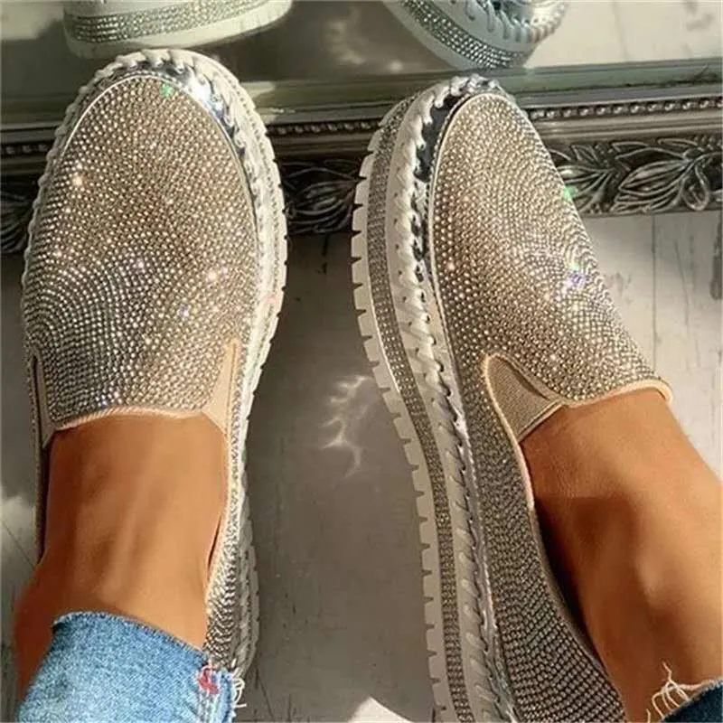 Nanccy - Women Rhinestone Platform Breathable Slip-on Shoes