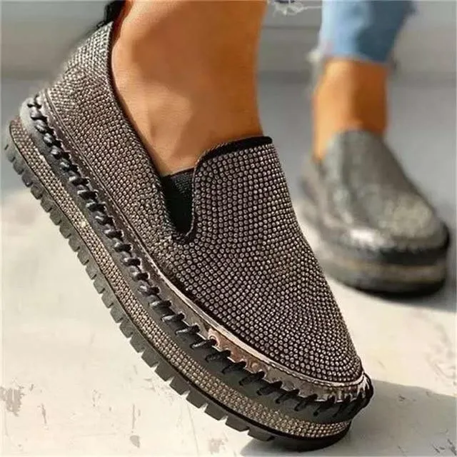 Nanccy - Women Rhinestone Platform Breathable Slip-on Shoes