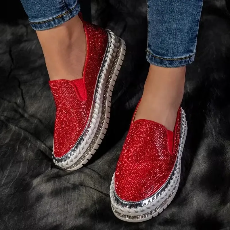 Nanccy - Women Rhinestone Platform Breathable Slip-on Shoes