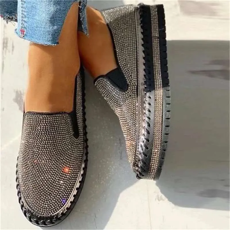 Nanccy - Women Rhinestone Platform Breathable Slip-on Shoes