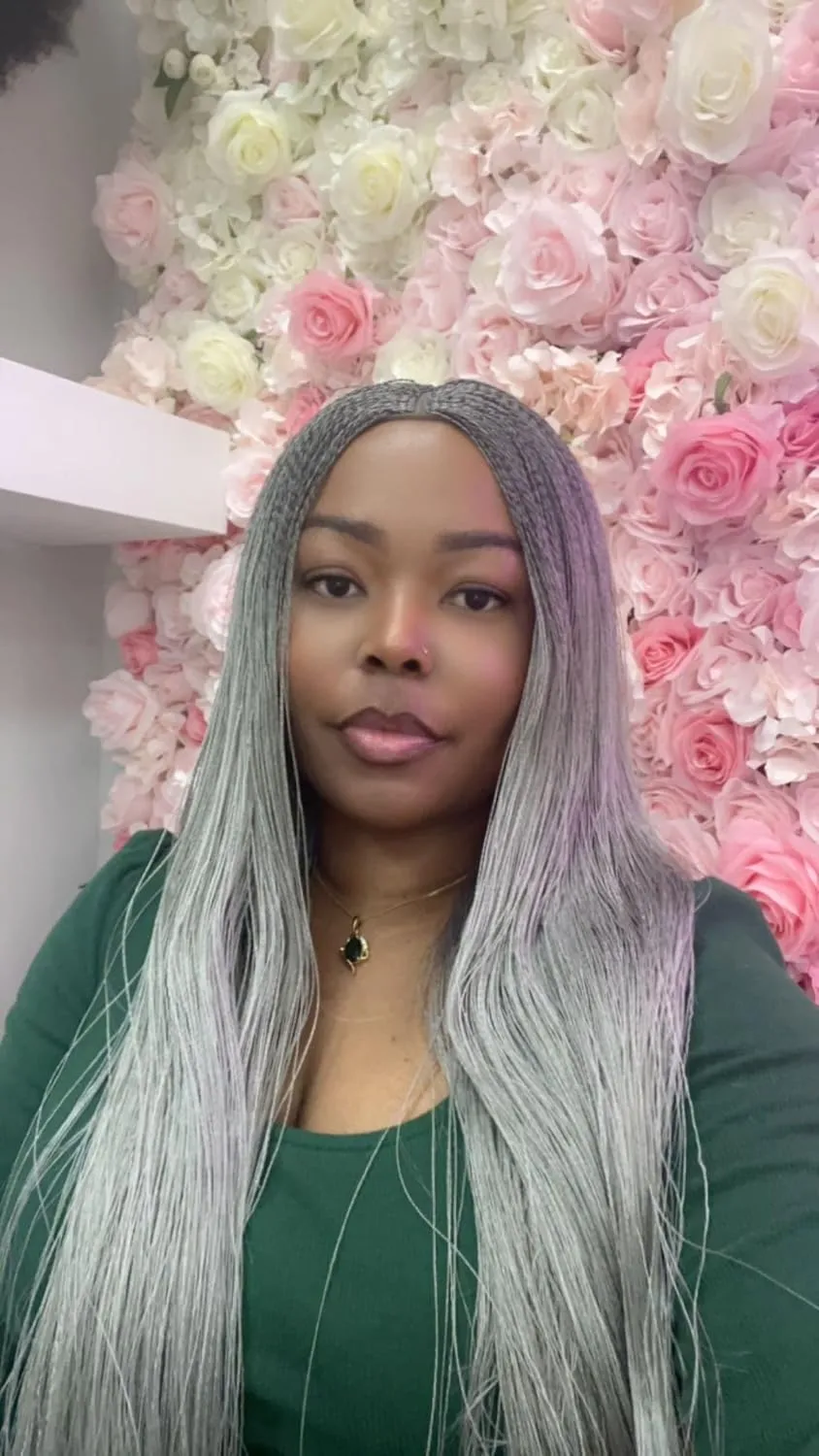 Nano twist Braided Wigs Twisted Wigs Million braids Senegalese twist, Micro braid, Braided wig, Micro Twist Micro Million Twist wig Synthethic hand braided for Black Women (Grey 1)