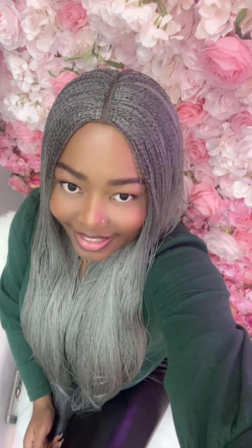 Nano twist Braided Wigs Twisted Wigs Million braids Senegalese twist, Micro braid, Braided wig, Micro Twist Micro Million Twist wig Synthethic hand braided for Black Women (Grey 1)