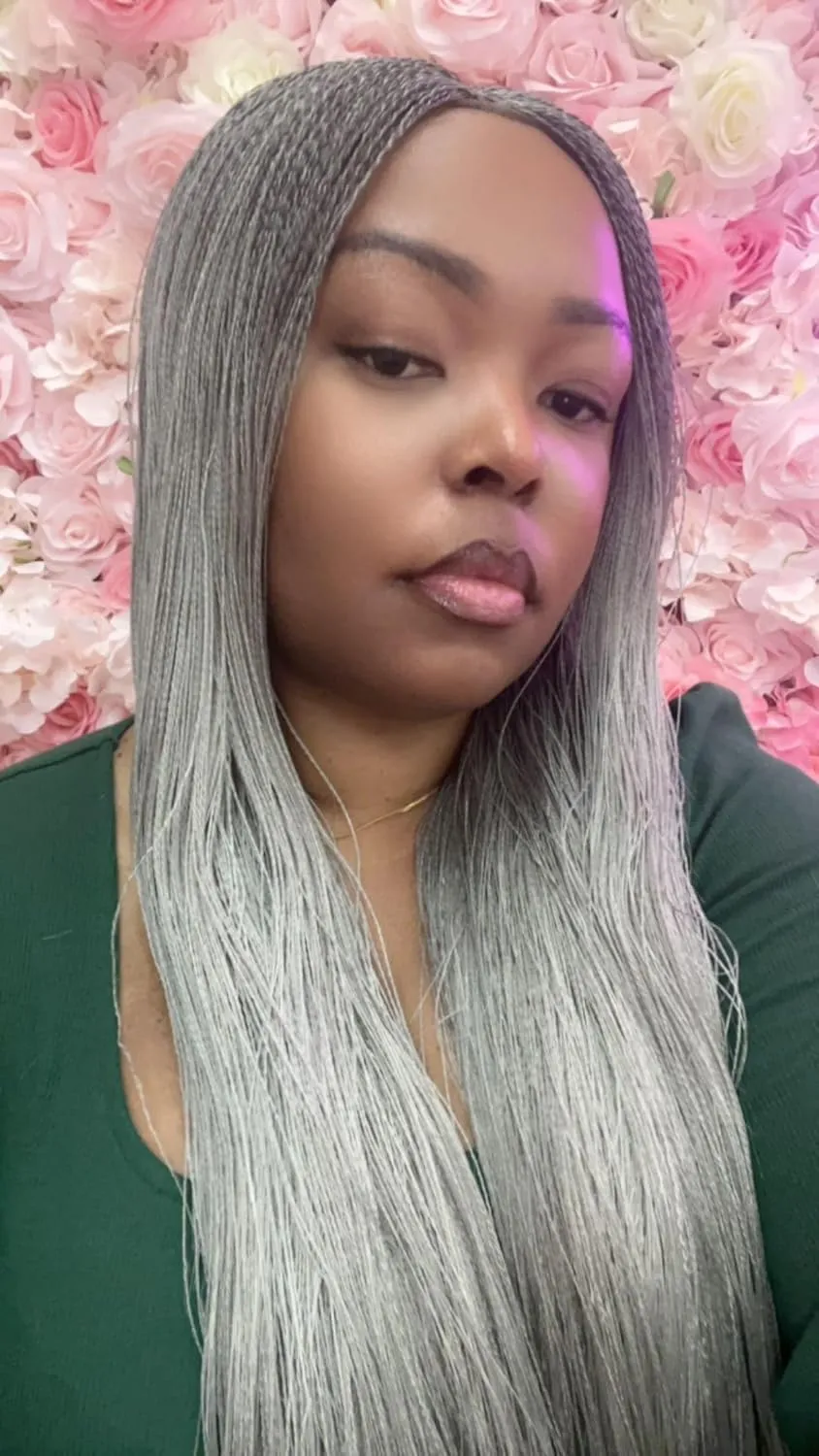 Nano twist Braided Wigs Twisted Wigs Million braids Senegalese twist, Micro braid, Braided wig, Micro Twist Micro Million Twist wig Synthethic hand braided for Black Women (Grey 1)
