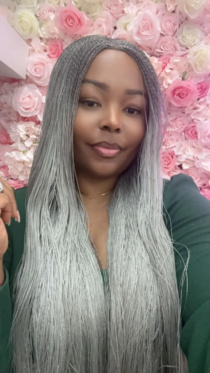 Nano twist Braided Wigs Twisted Wigs Million braids Senegalese twist, Micro braid, Braided wig, Micro Twist Micro Million Twist wig Synthethic hand braided for Black Women (Grey 1)