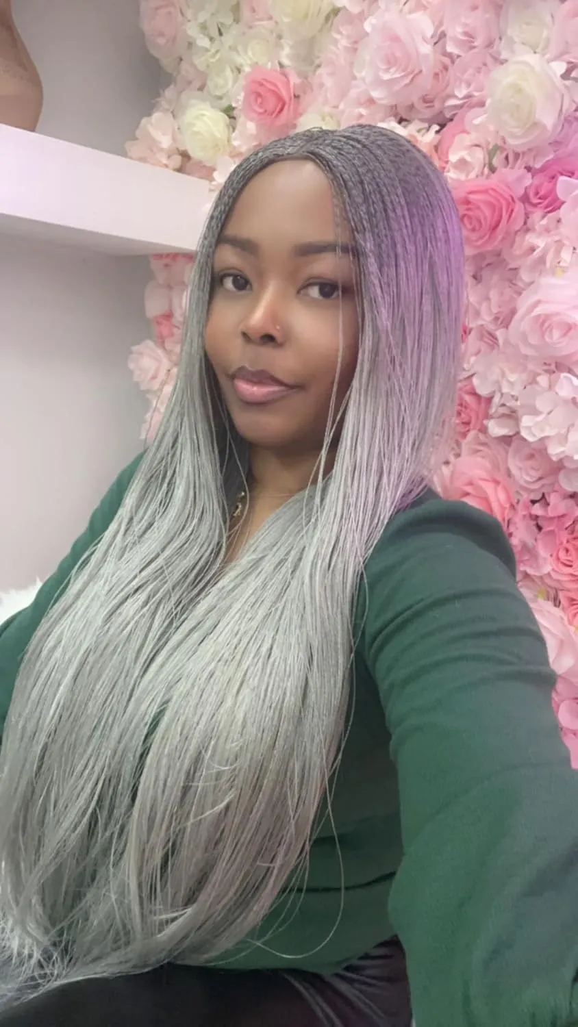 Nano twist Braided Wigs Twisted Wigs Million braids Senegalese twist, Micro braid, Braided wig, Micro Twist Micro Million Twist wig Synthethic hand braided for Black Women (Grey 1)