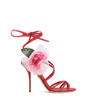 Nappa leather sandals with silk flower