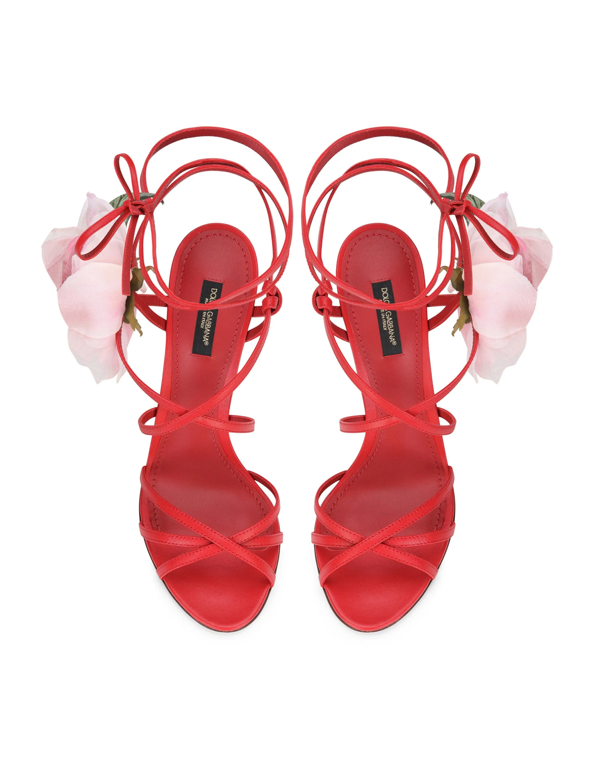Nappa leather sandals with silk flower