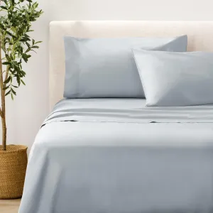 Nate Home by Nate Berkus 200TC 100% Cotton Percale 3-Piece Sheet Set | Crisp, Cool, Breathable Bedding from mDesign - Twin Size - 1 Flat Sheet/1 Fitted Sheet/1 Pillowcase, Heron (Light Blue)