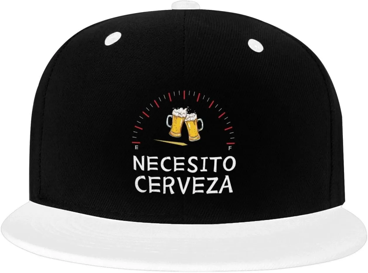 Necesito Cerveza Color-Block Flat Brim Snapback Cap for Men & Women, Adjustable Hip-Hop Hat White