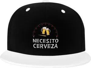 Necesito Cerveza Color-Block Flat Brim Snapback Cap for Men & Women, Adjustable Hip-Hop Hat White