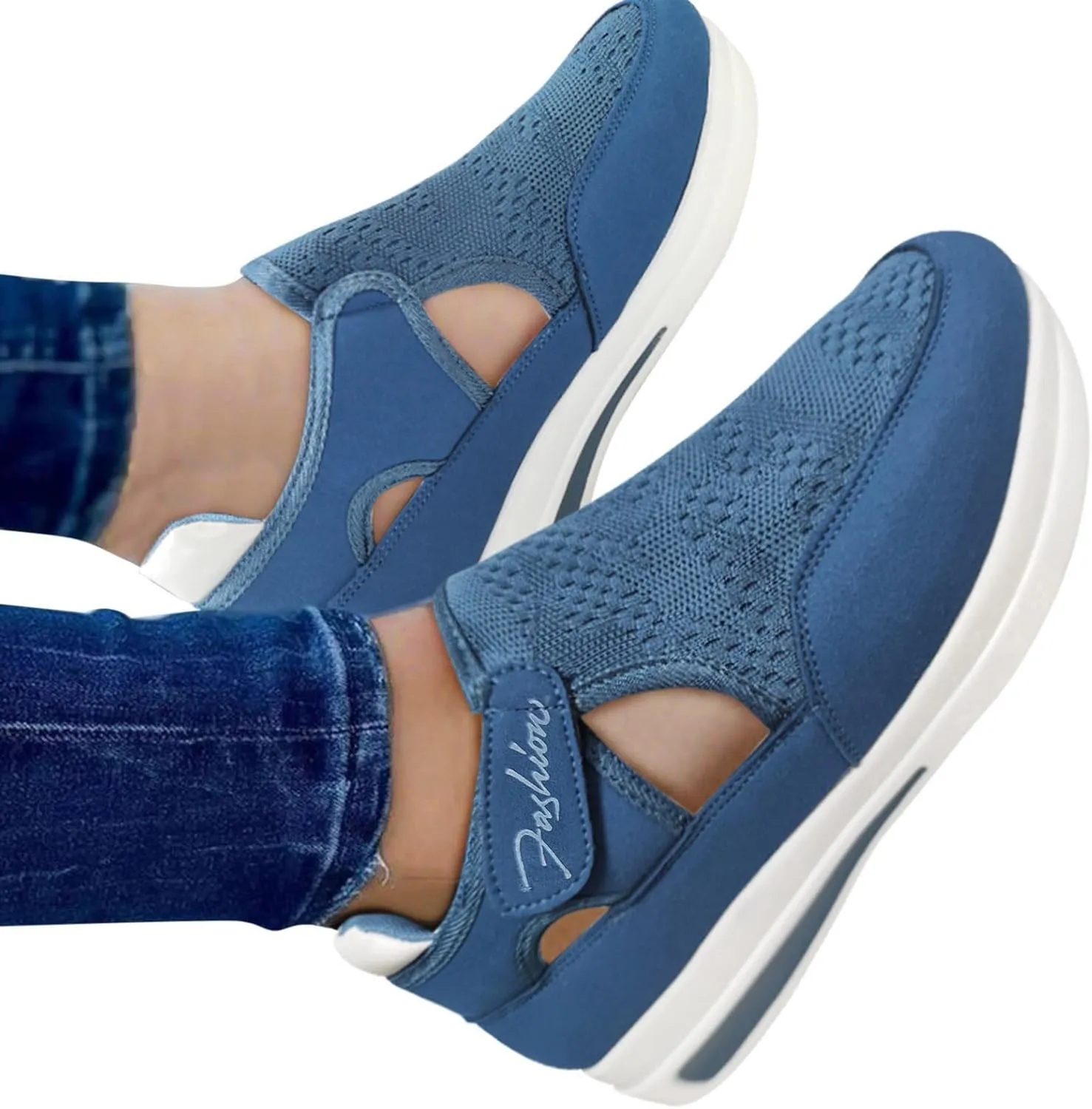 New Womens Shoes Mesh Size Hook Casual Flat Heel Shoes Comfortable Breathable Loop Arch Support Walking Shoes