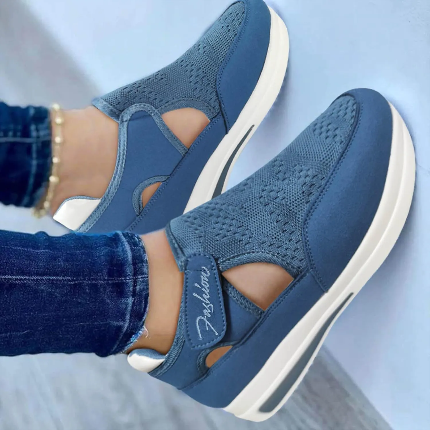 New Womens Shoes Mesh Size Hook Casual Flat Heel Shoes Comfortable Breathable Loop Arch Support Walking Shoes