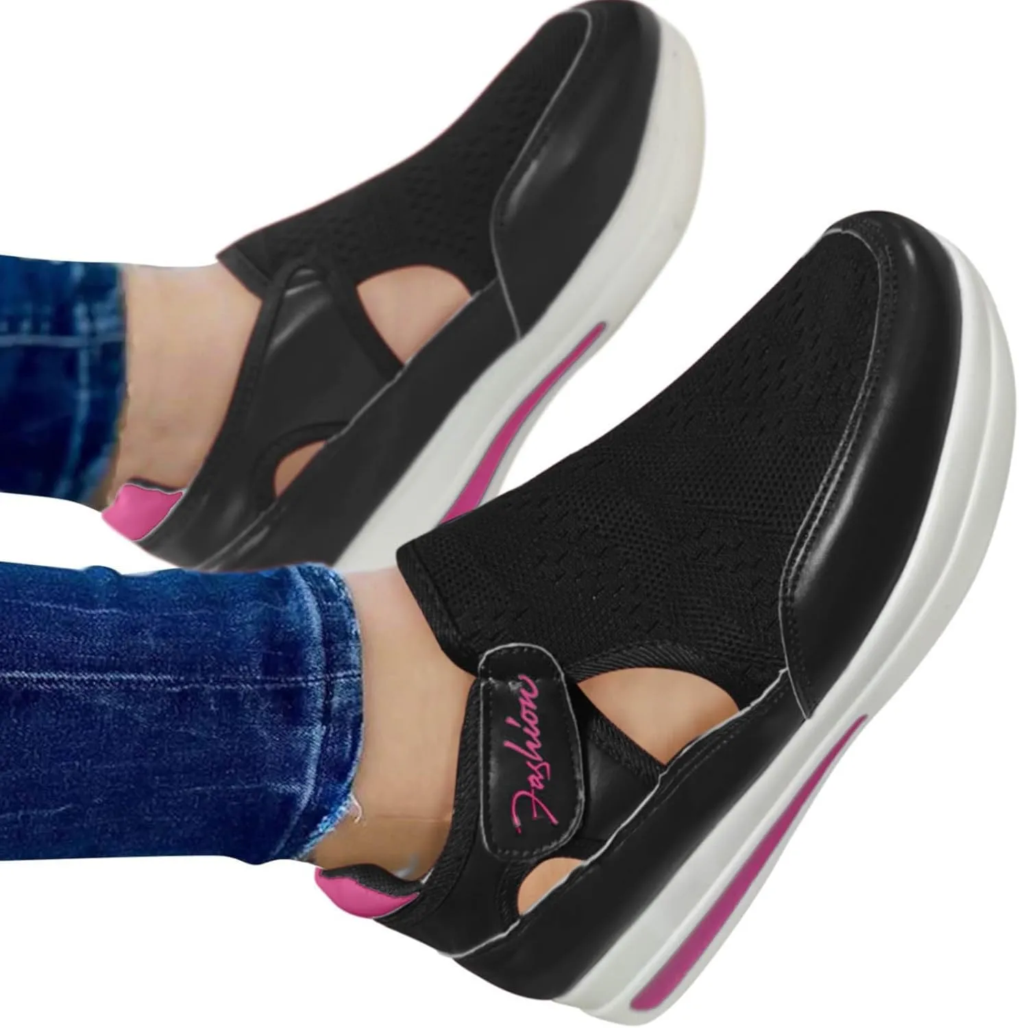 New Womens Shoes Mesh Size Hook Casual Flat Heel Shoes Comfortable Breathable Loop Arch Support Walking Shoes