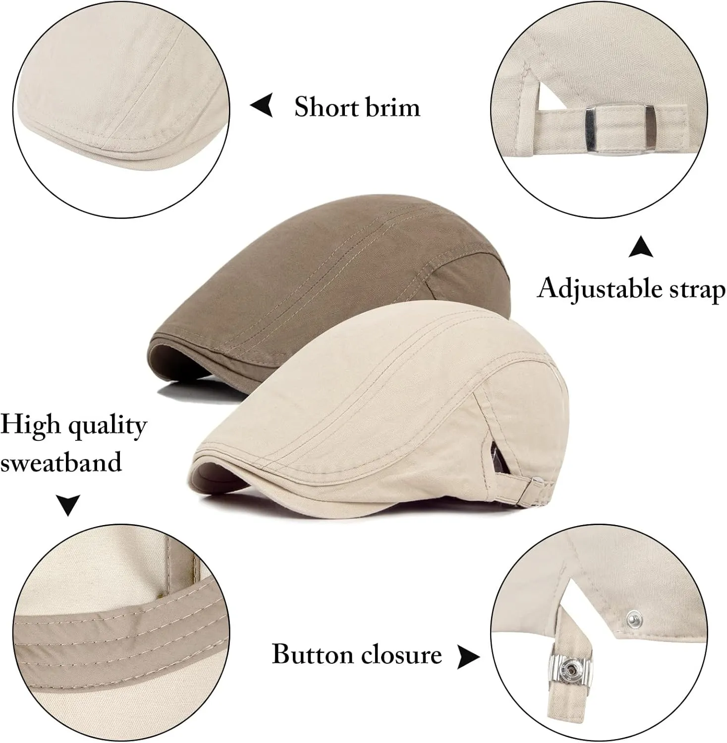 Newsboy Cap for Men Flat Hats Adjustable Breathable Irish Caps Cabbie Ivy Driving Hunting Sport Golf Outdoor