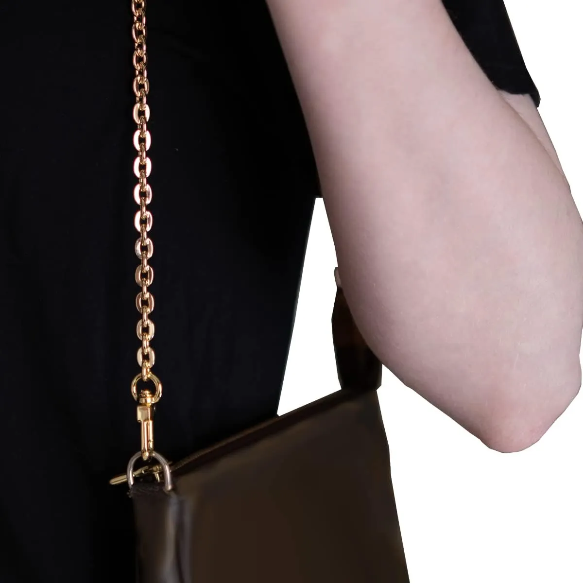 NEXT FASHION Oval Purse Chain Flat Gold Light Weight Crossbody Shoulder Strap Polished Quality - (16" / 40cm)