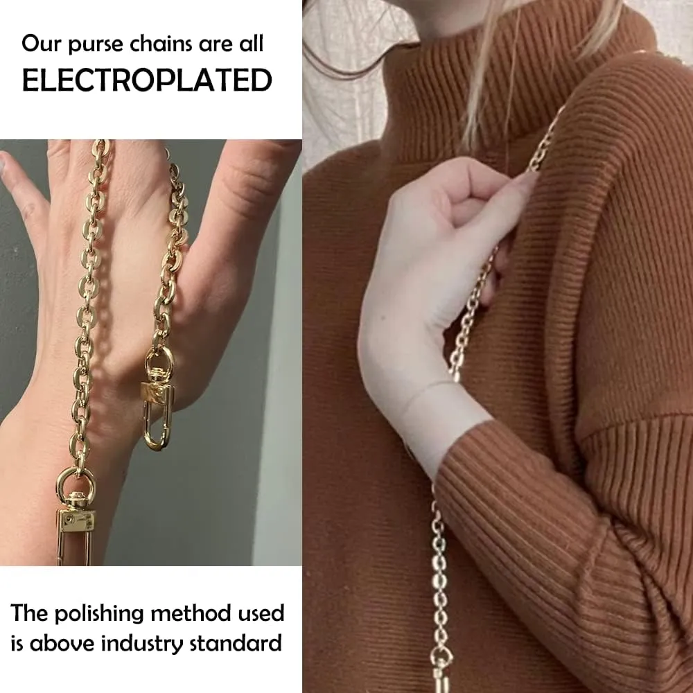 NEXT FASHION Oval Purse Chain Flat Gold Light Weight Crossbody Shoulder Strap Polished Quality - (16" / 40cm)