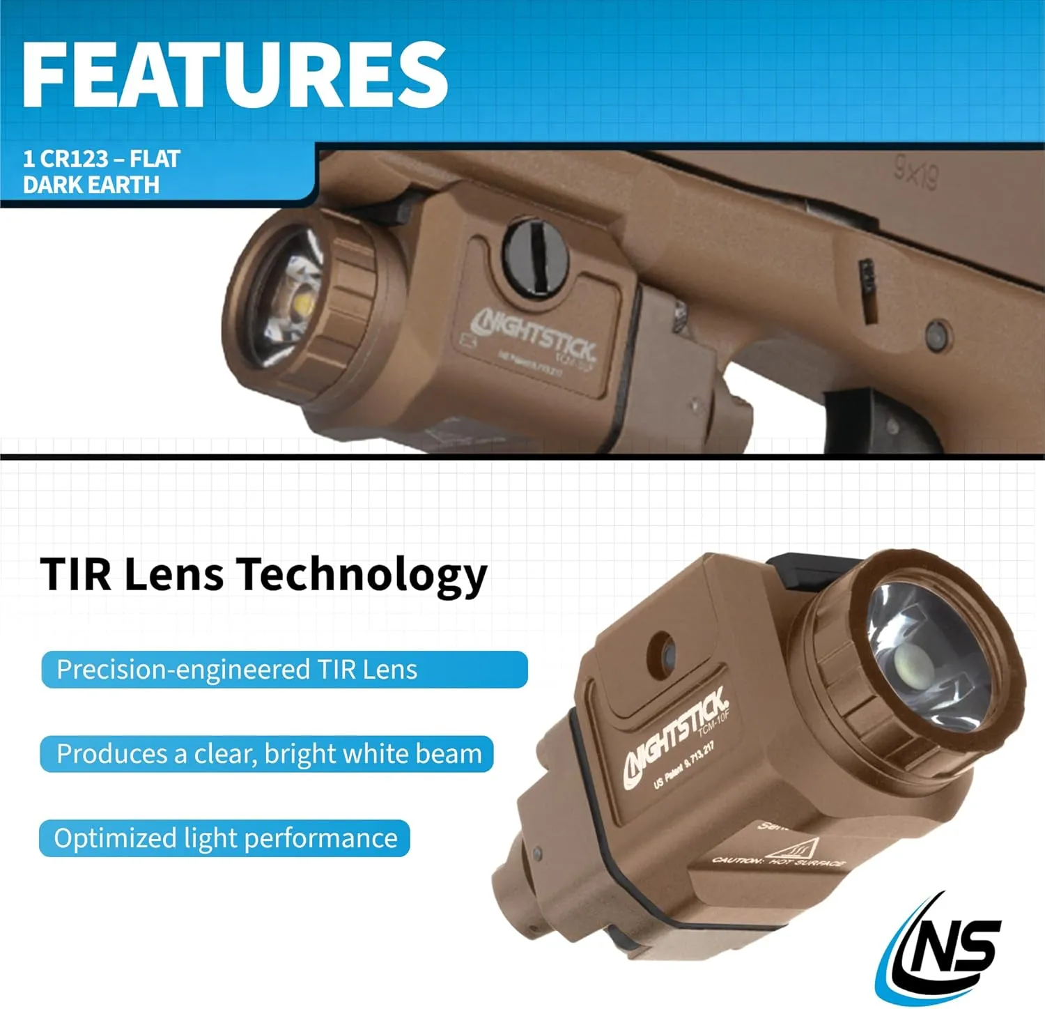 Nightstick TCM-10F Compact Handgun Light – 1 CR123 – Flat Dark Earth