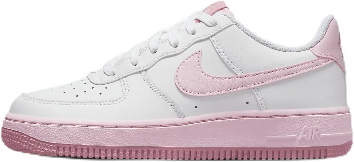 Nike Air Force 1 Big Kids' Shoes (FV5948-100, White/Elemental Pink/Medium Soft Pink/Pink Foam) Size 4