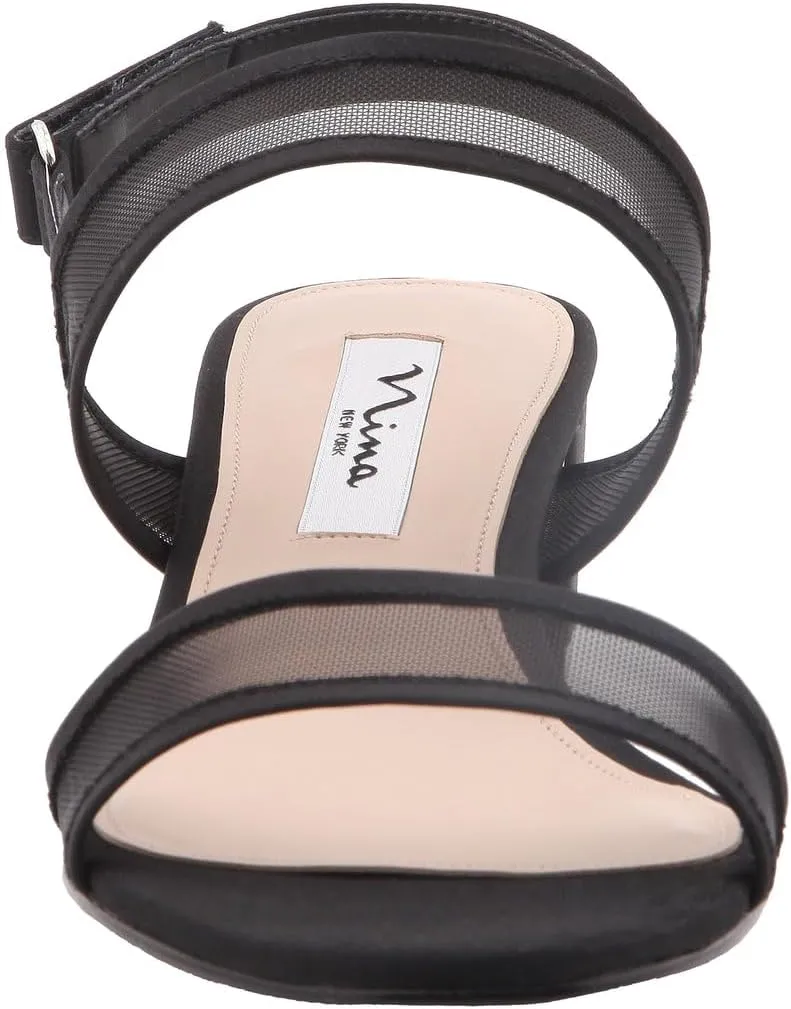 NINA Ganice - Women's Mesh Block Low-Heel Hook & Loop Dressy Sandal Shoes- Elegant and Comfortable Womens's heeled Sandals - Casual and Dress