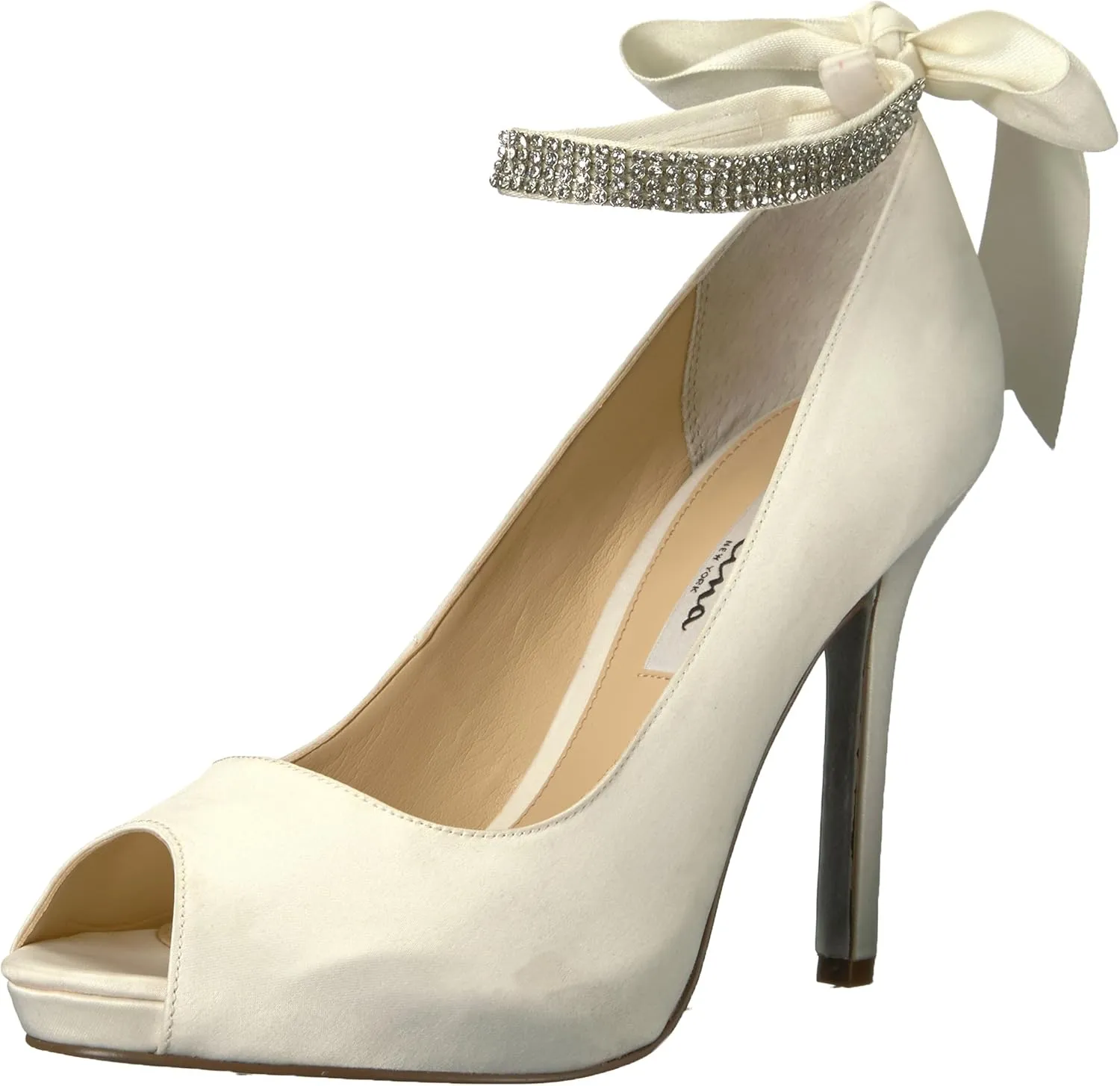 NINA Shoes Karen Women's Elegant Steel Satin High Heel Open-Toe Pumps with Ankle Strap - Ideal for Wedding and Formal Events