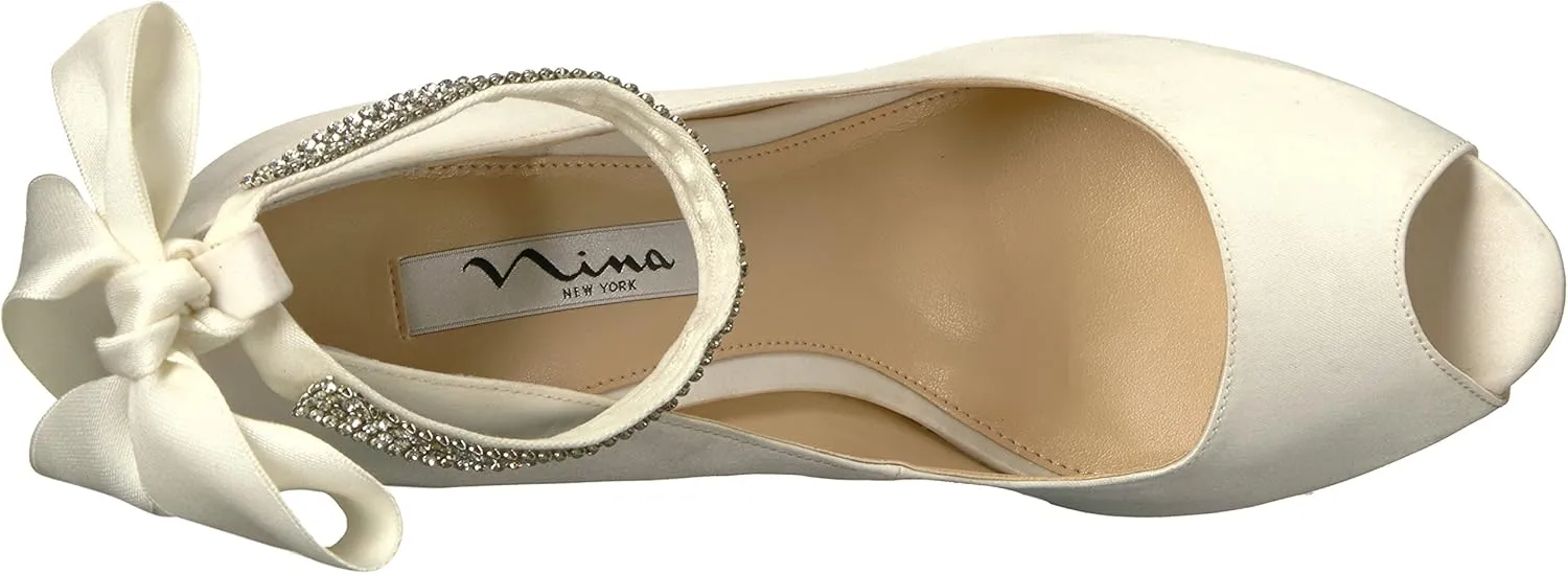NINA Shoes Karen Women's Elegant Steel Satin High Heel Open-Toe Pumps with Ankle Strap - Ideal for Wedding and Formal Events
