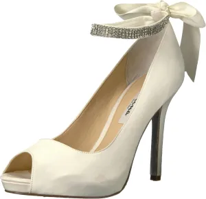 NINA Shoes Karen Women's Elegant Steel Satin High Heel Open-Toe Pumps with Ankle Strap - Ideal for Wedding and Formal Events