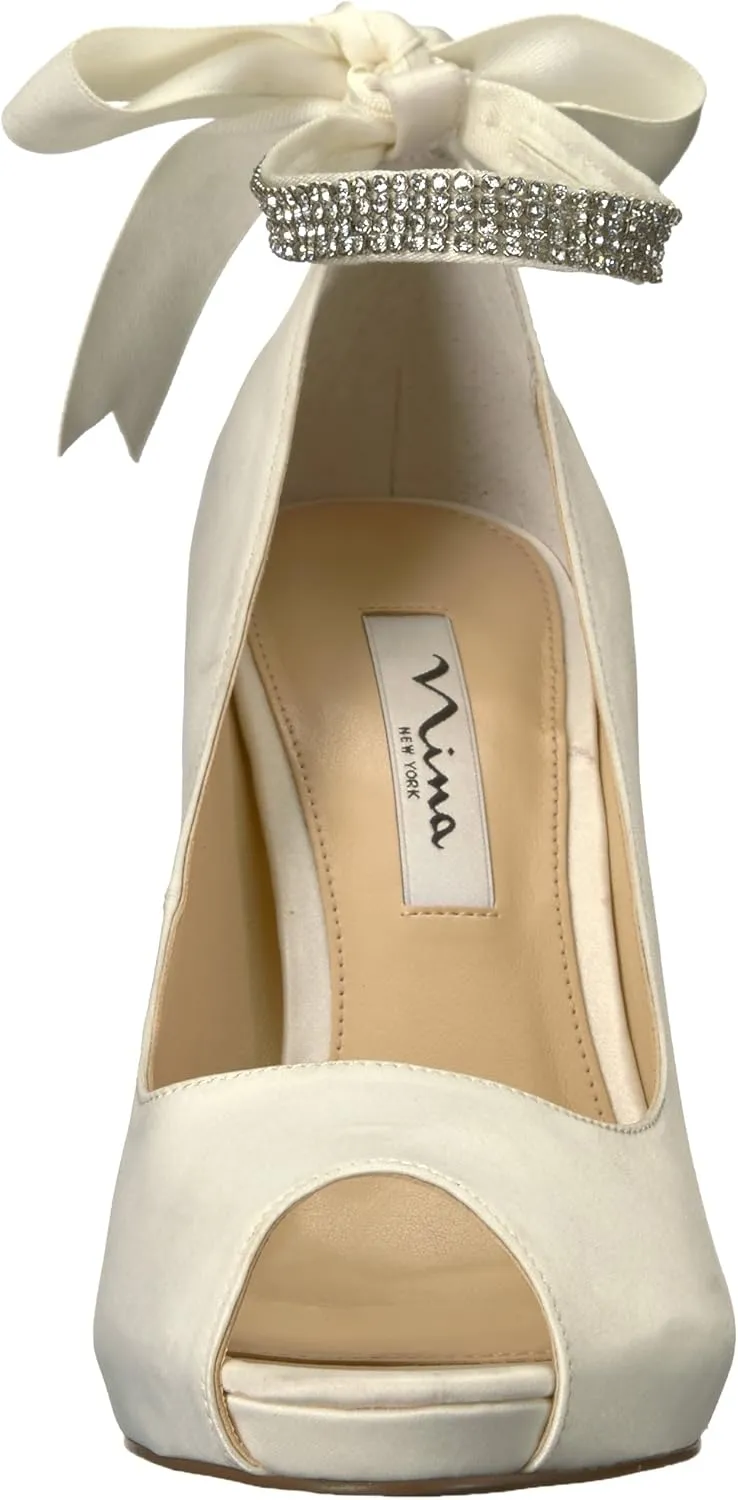 NINA Shoes Karen Women's Elegant Steel Satin High Heel Open-Toe Pumps with Ankle Strap - Ideal for Wedding and Formal Events