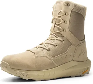 NORTIV 8 Men's Breathable Military Tactical Combat Boots Side Zipper Arch Support Leather Lightweight Motorcycle Work Hiking Boots 8 Inches DesertStorm