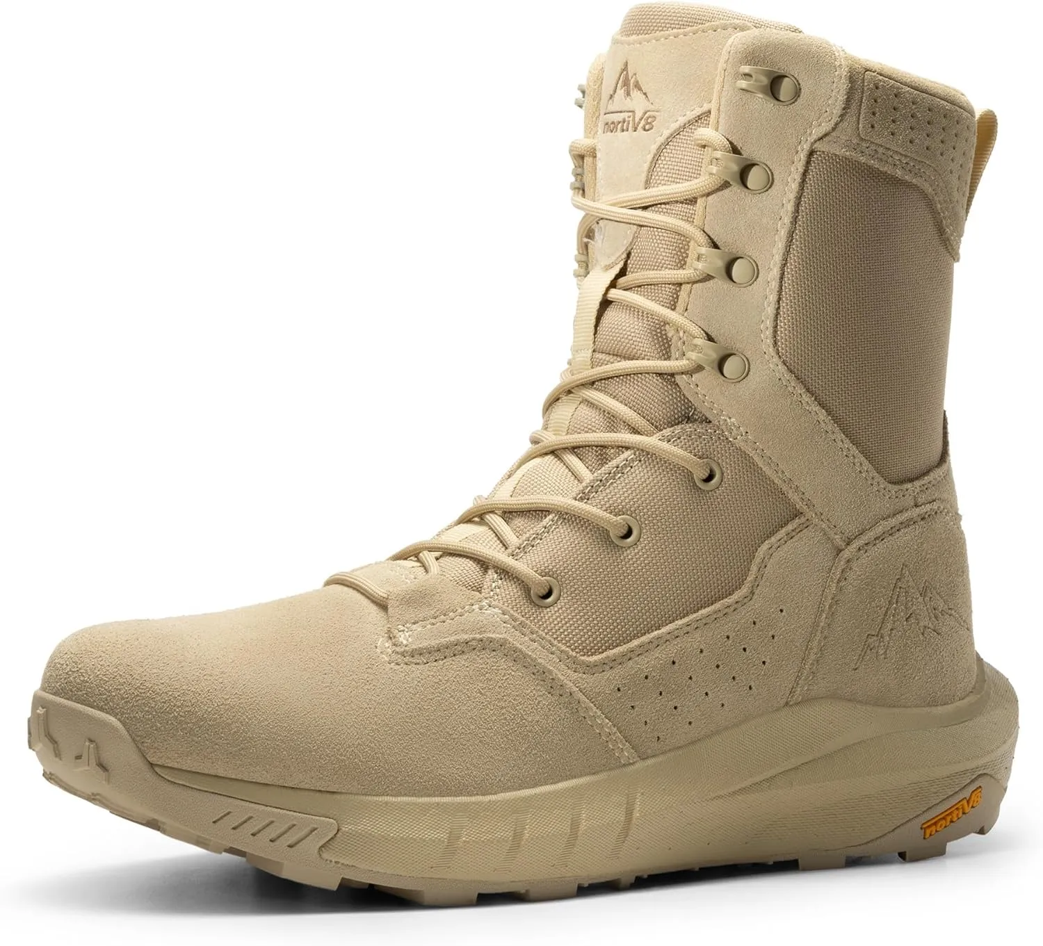 NORTIV 8 Men's Breathable Military Tactical Combat Boots Side Zipper Arch Support Leather Lightweight Motorcycle Work Hiking Boots 8 Inches DesertStorm