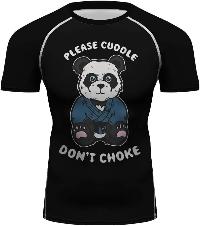 O2TEE Men's Panda Series Short Sleeve Compression Shirts BJJ Rash Guard