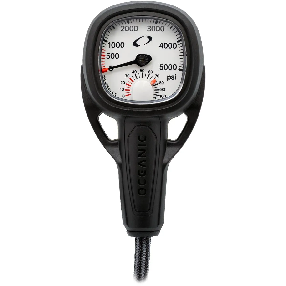 OCEANIC Maxview SPG - Submersible Pressure Gauge | Oversized Gauge, Easy to See | Available in PSI or Bar | Attach Directly to Tank or to a 36" Hose (PSI/Fahrenheit - 36" Hose Included)