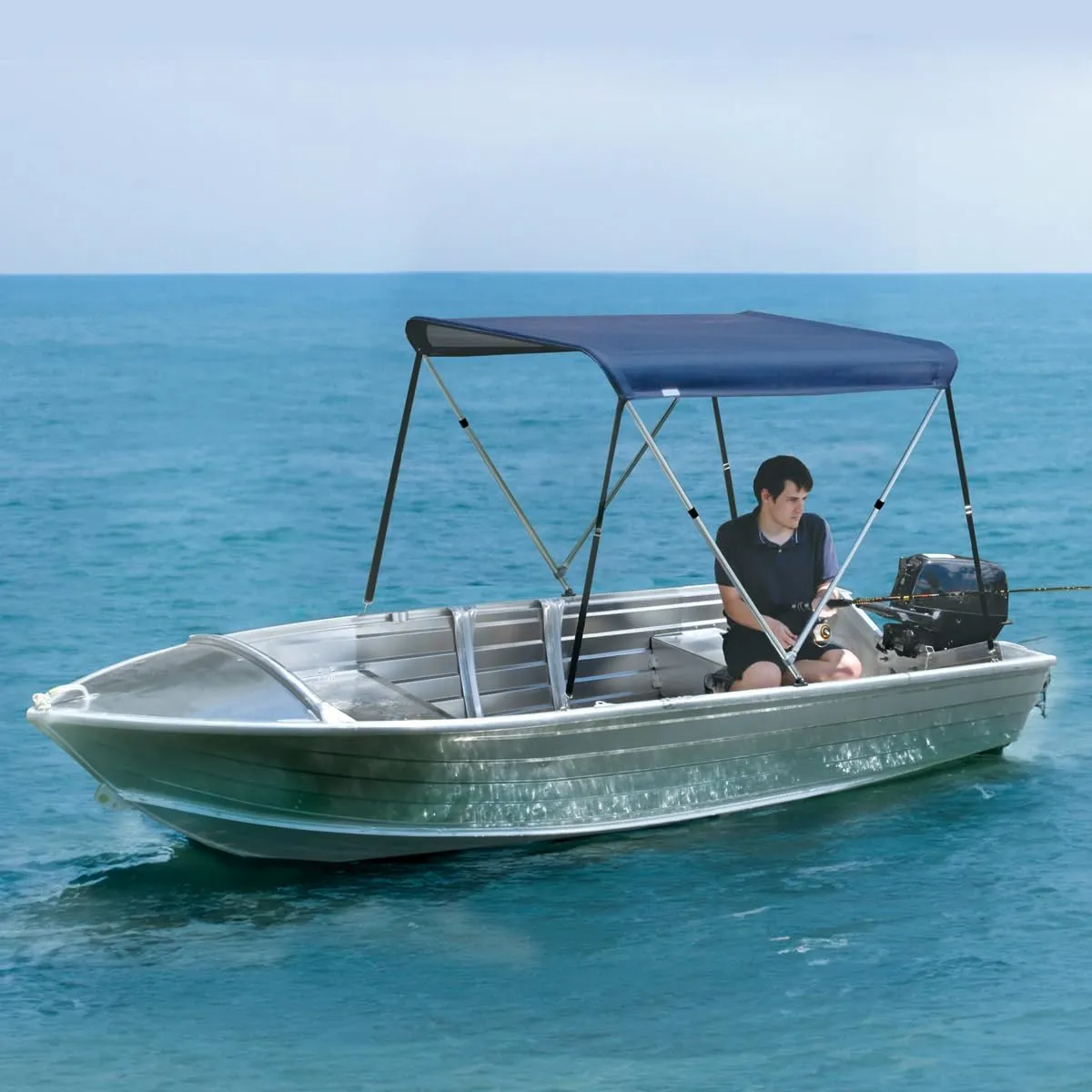 Oceansouth 2 Bow Bimini Top Boat Cover/Sun Shade Boat Canopy with Integrated Storage Boot - 5ft (Beige, Mounting Width 59"-61")