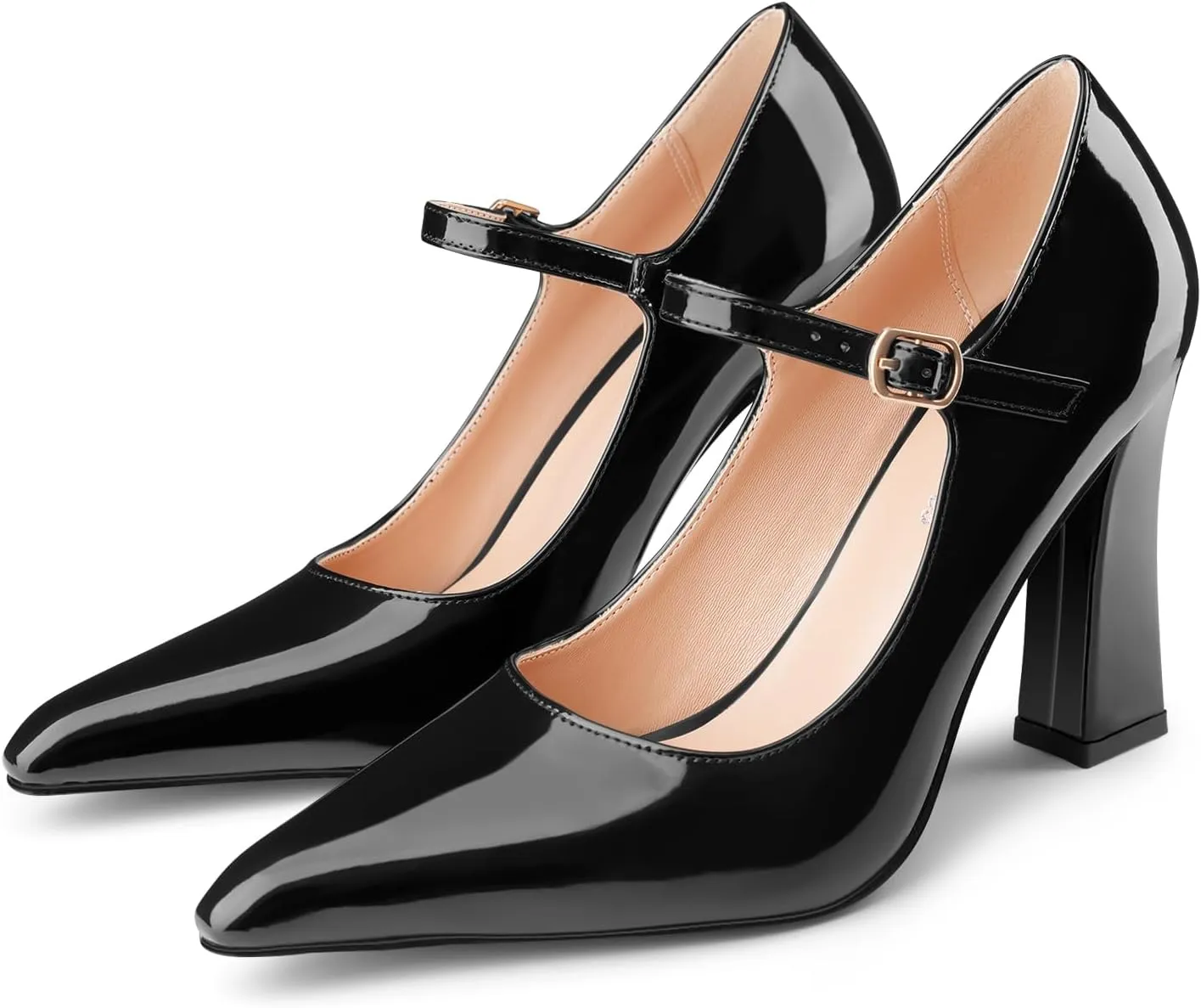 Oh Mispares Women’s Pointed Toe Pumps Mary Jane Chunky Heel Closed Toe Heels Adjustable Strap Elegant Wedding Prom Office 4 Inch Dress Shoes