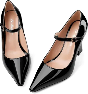 Oh Mispares Women’s Pointed Toe Pumps Mary Jane Chunky Heel Closed Toe Heels Adjustable Strap Elegant Wedding Prom Office 4 Inch Dress Shoes