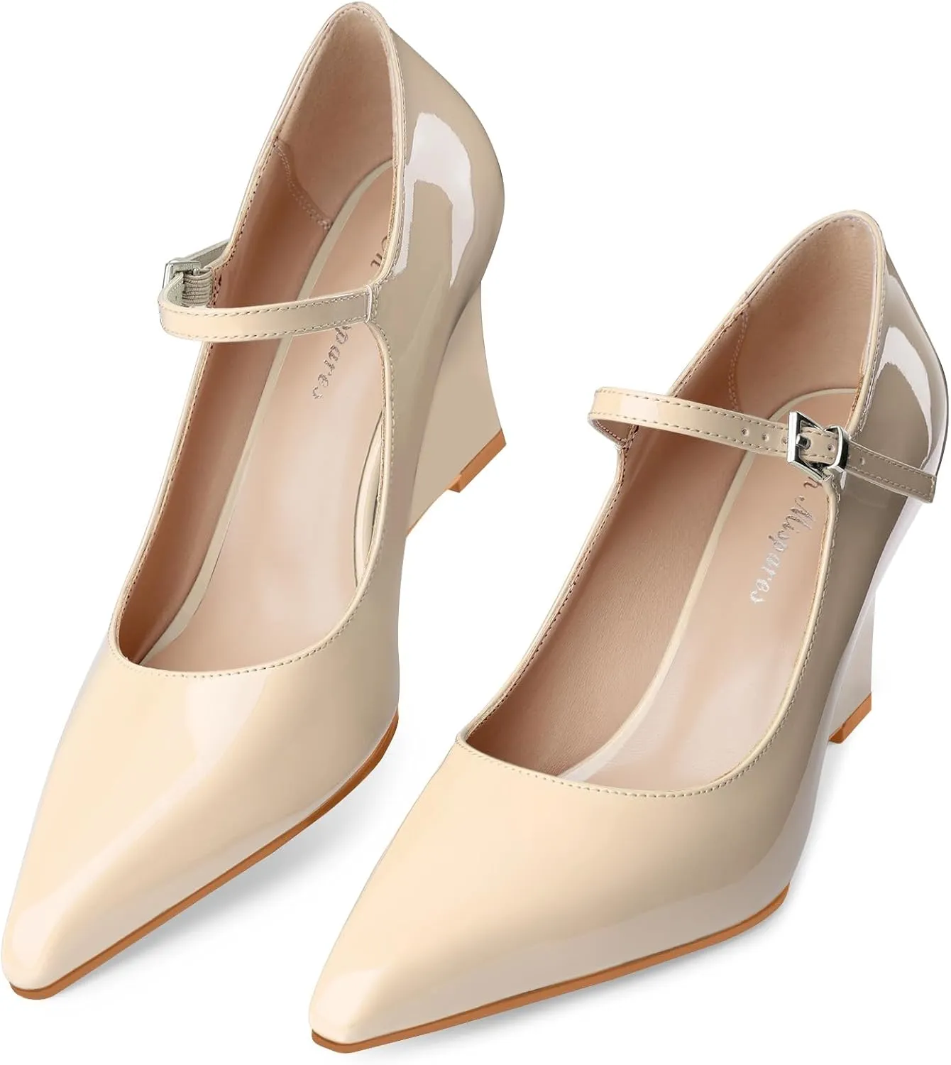 Oh Mispares Women's Wedge Heel Pumps Pointed Toe Mary Jane High Heels Adjustable Strap Elegant Closed Toe Wedding Bride Office Dress Shoes 3 Inches