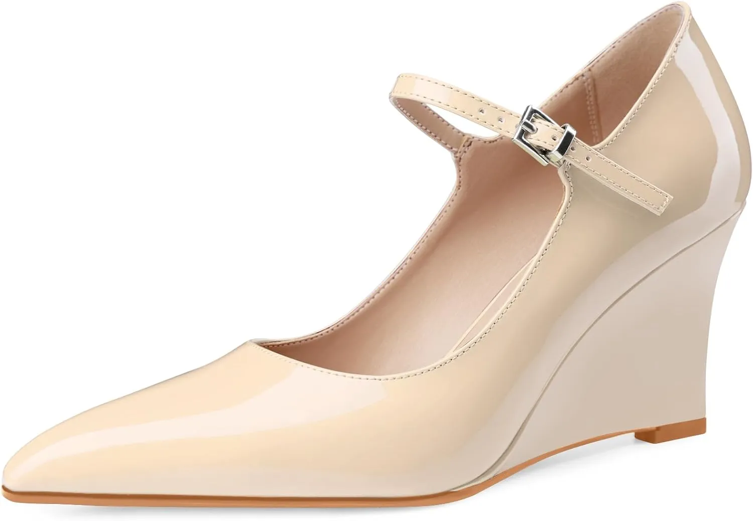 Oh Mispares Women's Wedge Heel Pumps Pointed Toe Mary Jane High Heels Adjustable Strap Elegant Closed Toe Wedding Bride Office Dress Shoes 3 Inches