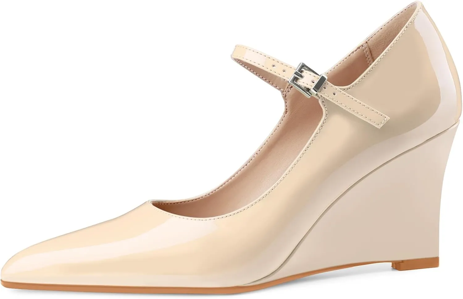 Oh Mispares Women's Wedge Heel Pumps Pointed Toe Mary Jane High Heels Adjustable Strap Elegant Closed Toe Wedding Bride Office Dress Shoes 3 Inches