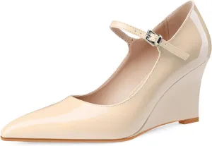 Oh Mispares Women's Wedge Heel Pumps Pointed Toe Mary Jane High Heels Adjustable Strap Elegant Closed Toe Wedding Bride Office Dress Shoes 3 Inches