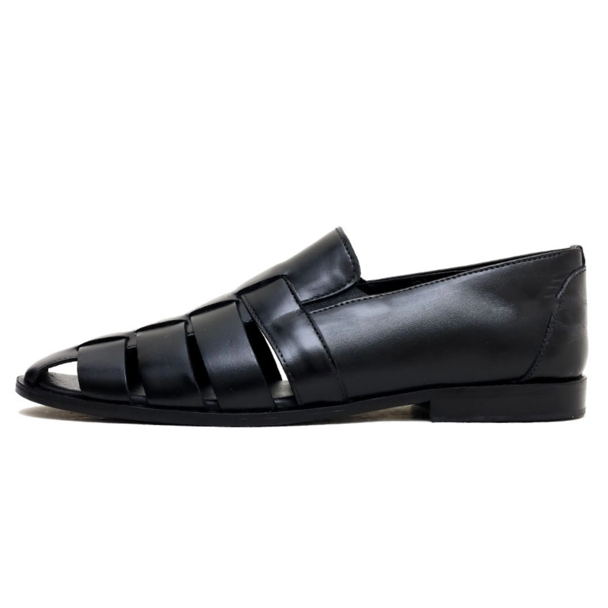 OK-2014 Black Sleek leather sandals