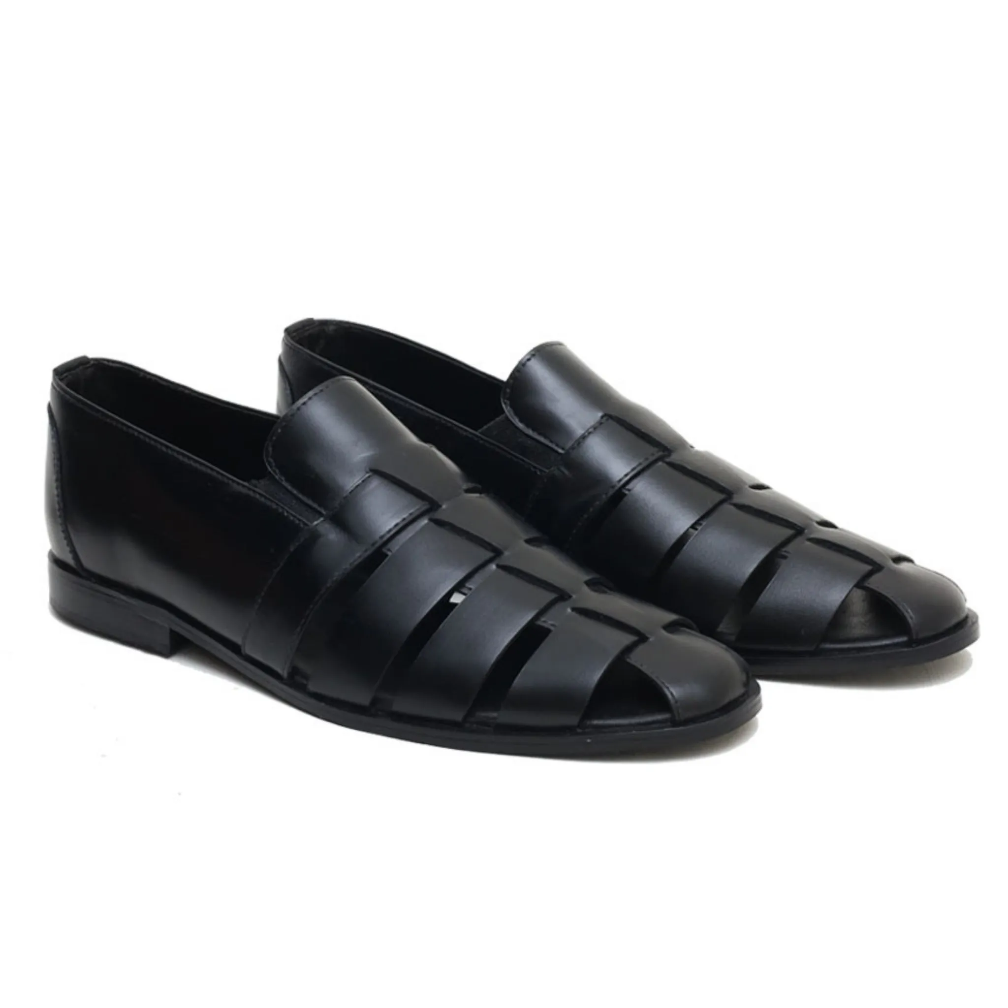 OK-2014 Black Sleek leather sandals