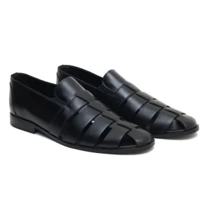 OK-2014 Black Sleek leather sandals