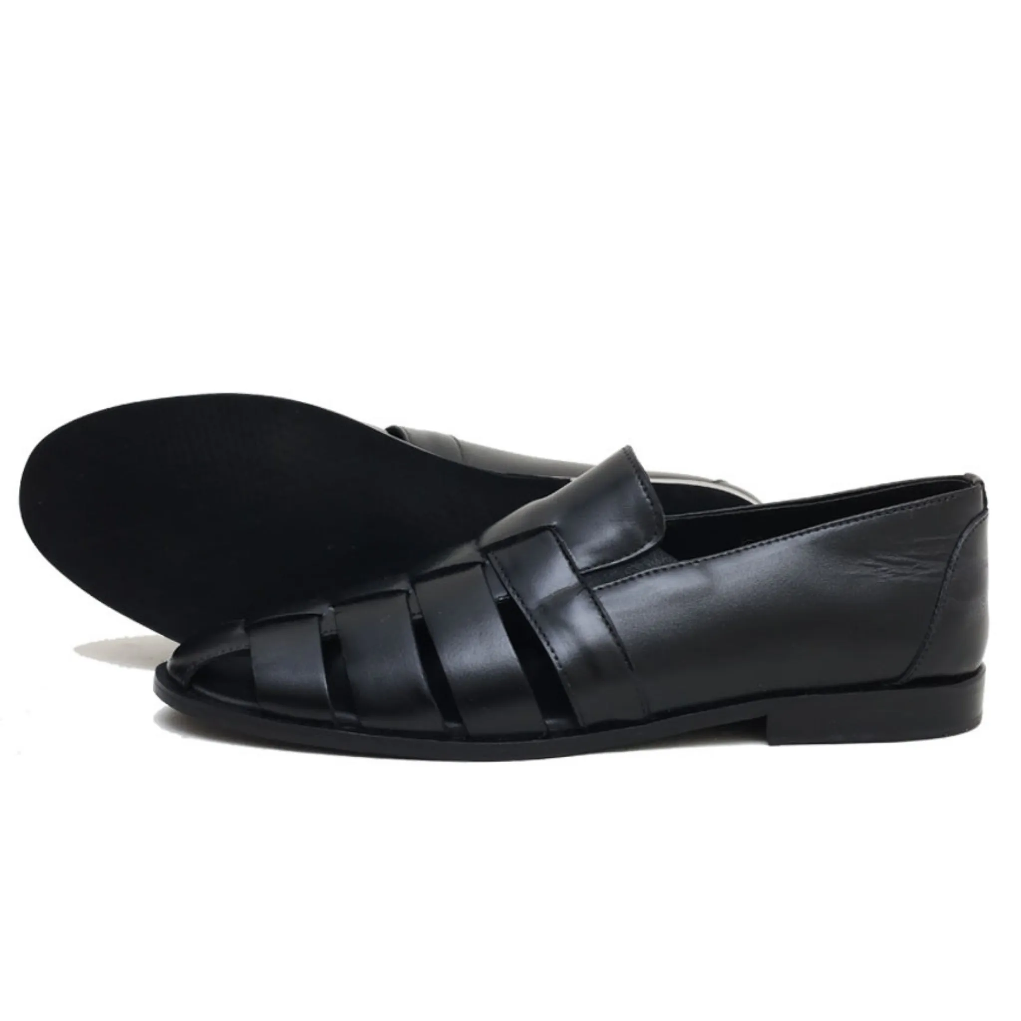 OK-2014 Black Sleek leather sandals