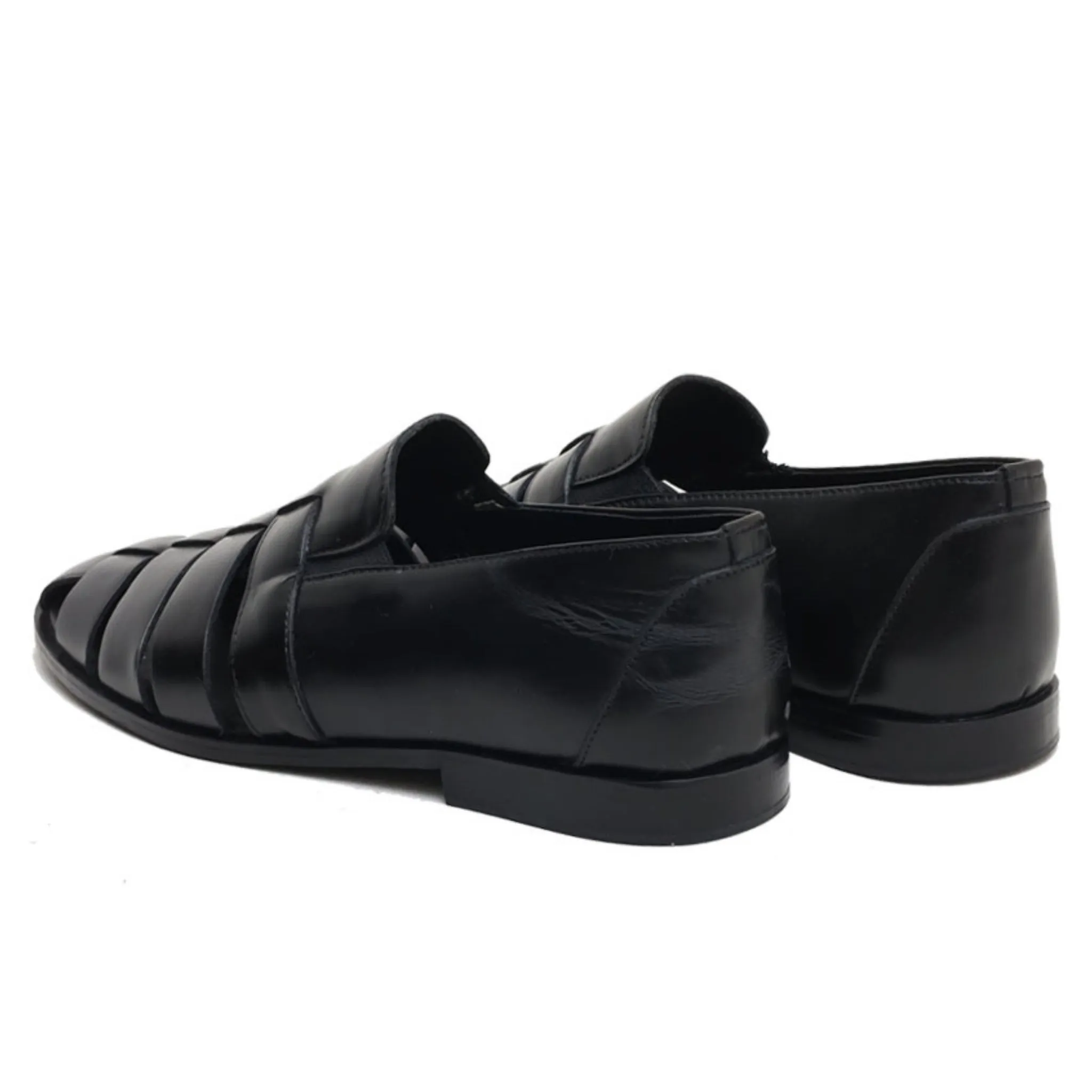 OK-2014 Black Sleek leather sandals