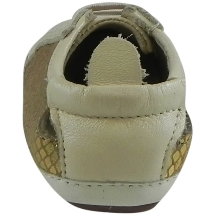 Old Soles Girl's Bambini Jogger Gold Snake Soft Leather Slip On Crib Walker Sneaker Shoe
