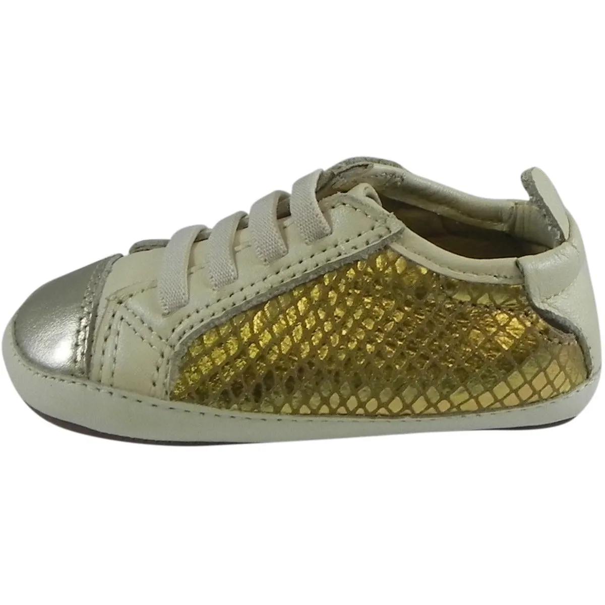 Old Soles Girl's Bambini Jogger Gold Snake Soft Leather Slip On Crib Walker Sneaker Shoe