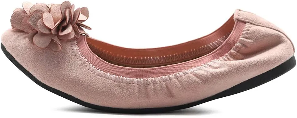 Ollio Women's Shoes Faux Suede Decorative Flower Slip On Comfort Light Ballet Flat