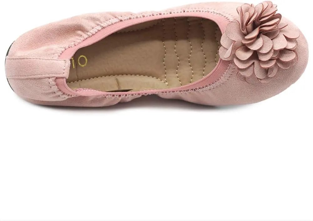 Ollio Women's Shoes Faux Suede Decorative Flower Slip On Comfort Light Ballet Flat