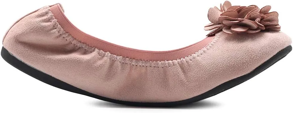 Ollio Women's Shoes Faux Suede Decorative Flower Slip On Comfort Light Ballet Flat